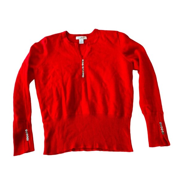 Susan Bristol Vintage 100% Merino Wool Red Sweater Women's L/XL Pullover Buttons - Picture 7 of 11